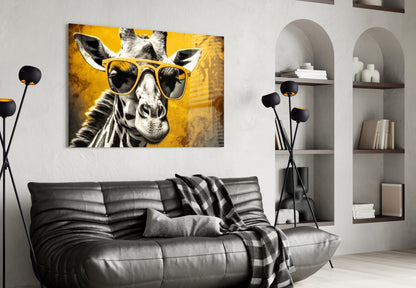 Mustard Giraffe Yellow Shades Glass Wall Art