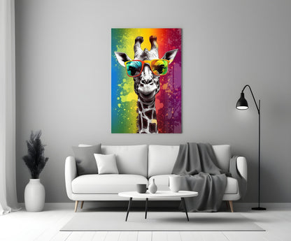 Rainbow Stripe Giraffe Glass Wall Art