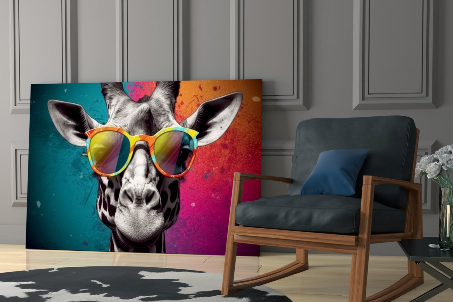 Color Block Giraffe Mirror Shades Glass Wall Art