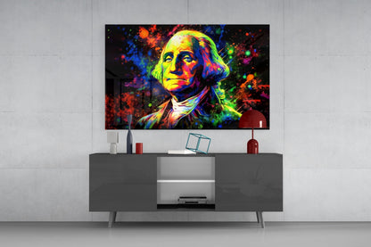 Neon Splatter George Washington Glass Wall Art