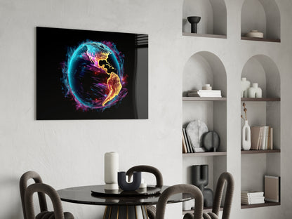 Neon Rim Americas Globe Glass Wall Art