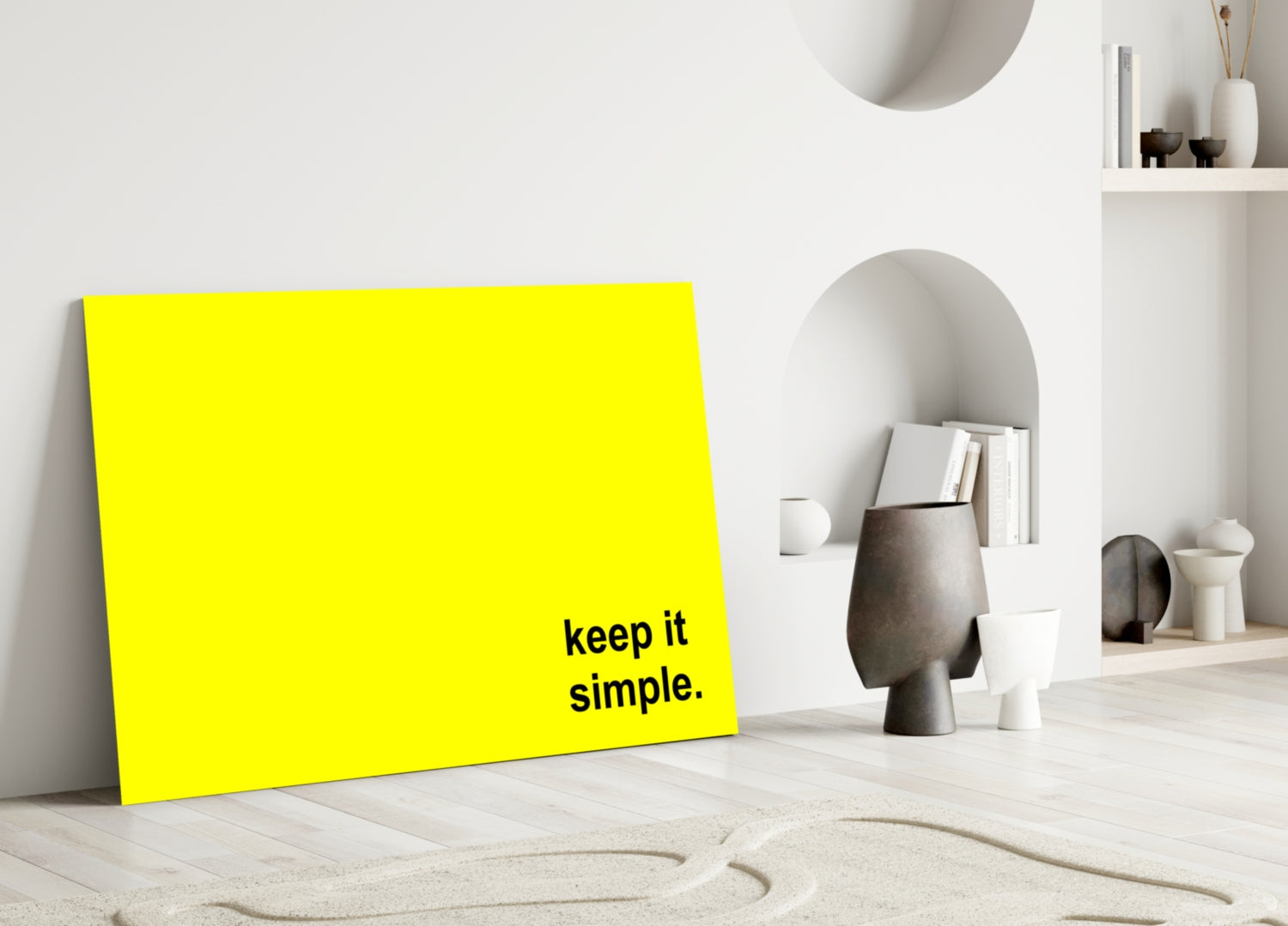 Keep It Simple Bright Yellow Slogan Glass Wall Art