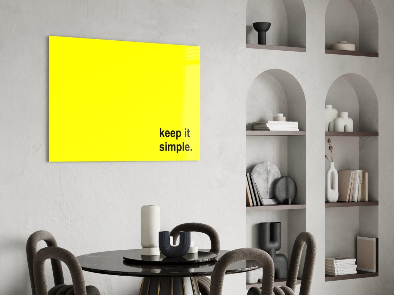 Keep It Simple Bright Yellow Slogan Glass Wall Art