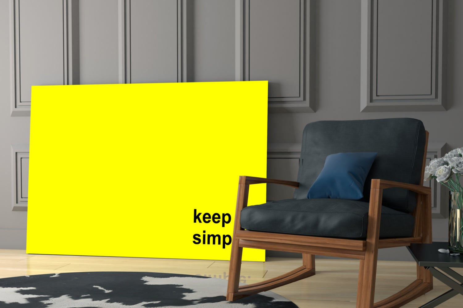 Keep It Simple Bright Yellow Slogan Glass Wall Art
