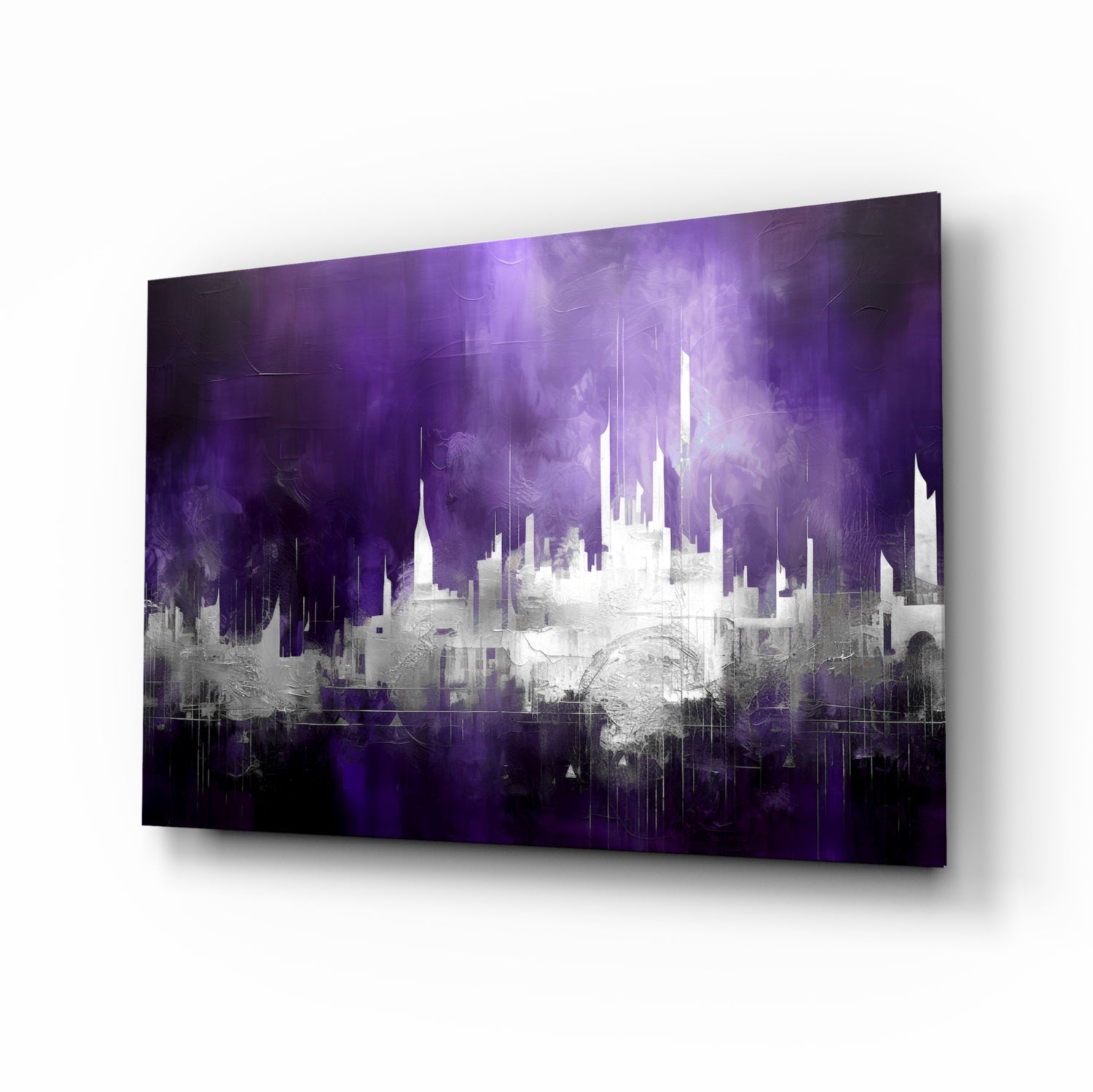 Purple Mist Abstract Skyline Glass Wall Art