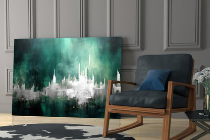 Emerald Mist Abstract Skyline Glass Wall Art