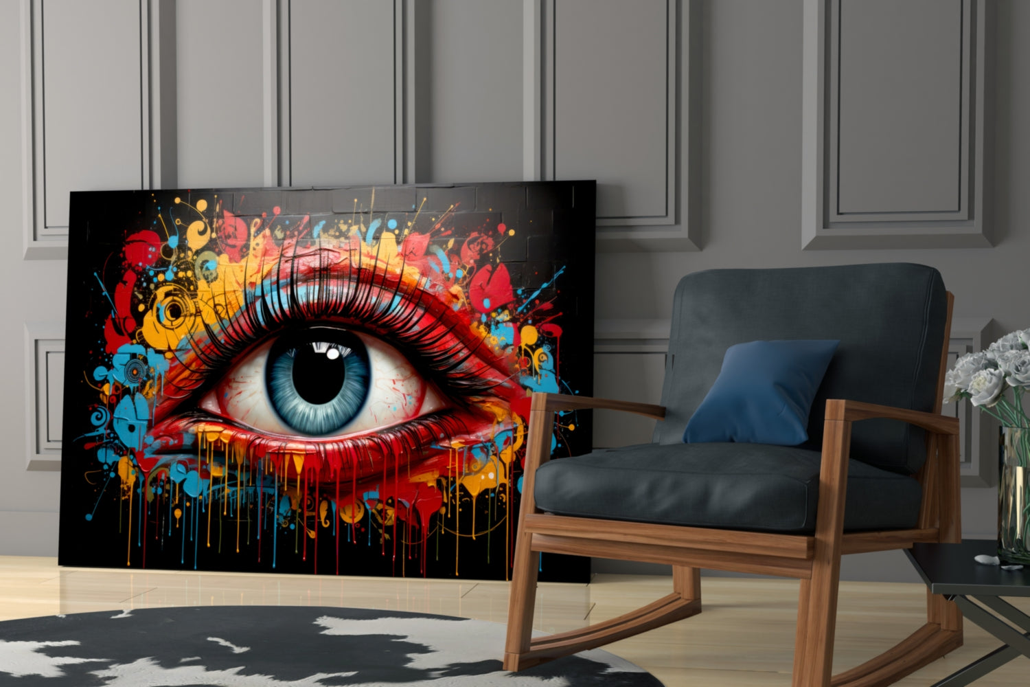 Dripping Paint Splash Blue Eye Glass Wall Art
