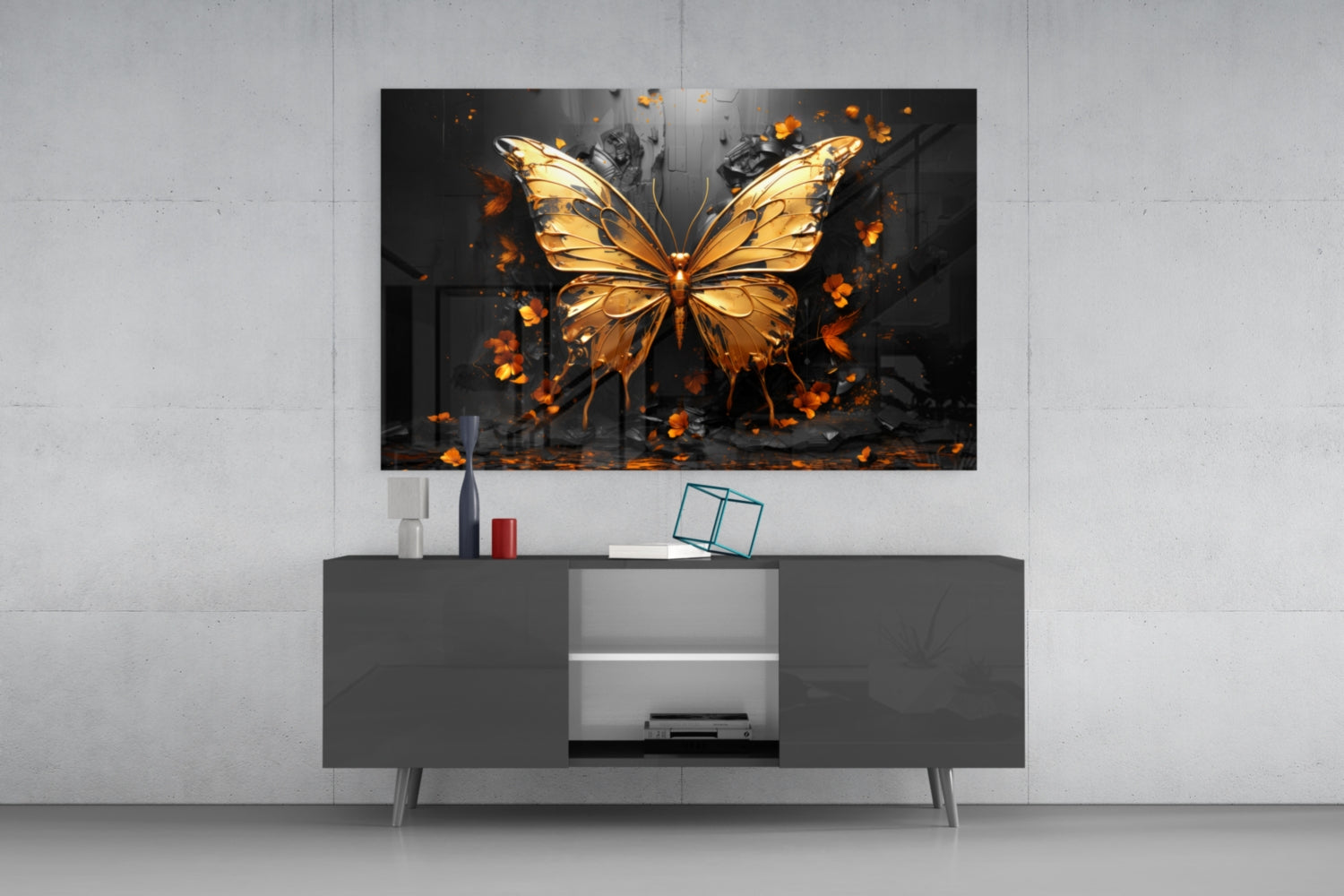 Golden Butterfly Glass Wall Art || Designer Collection