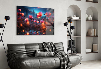 Magical Poppies Glass Wall Art || Designer Collection