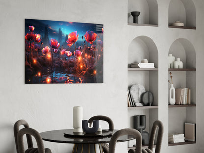 Magical Poppies Glass Wall Art || Designer Collection