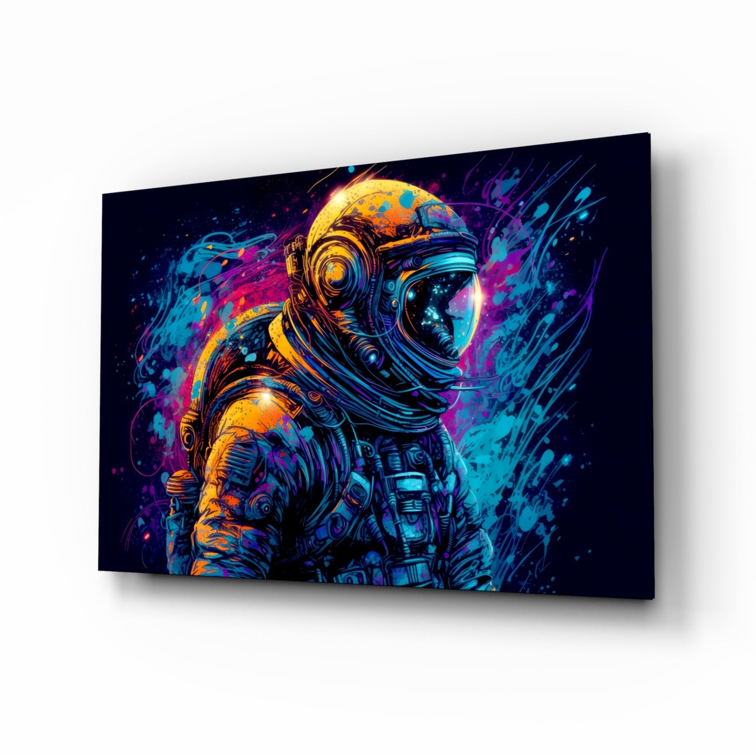 Blue Galaxy Profile Astronaut Glass Wall Art