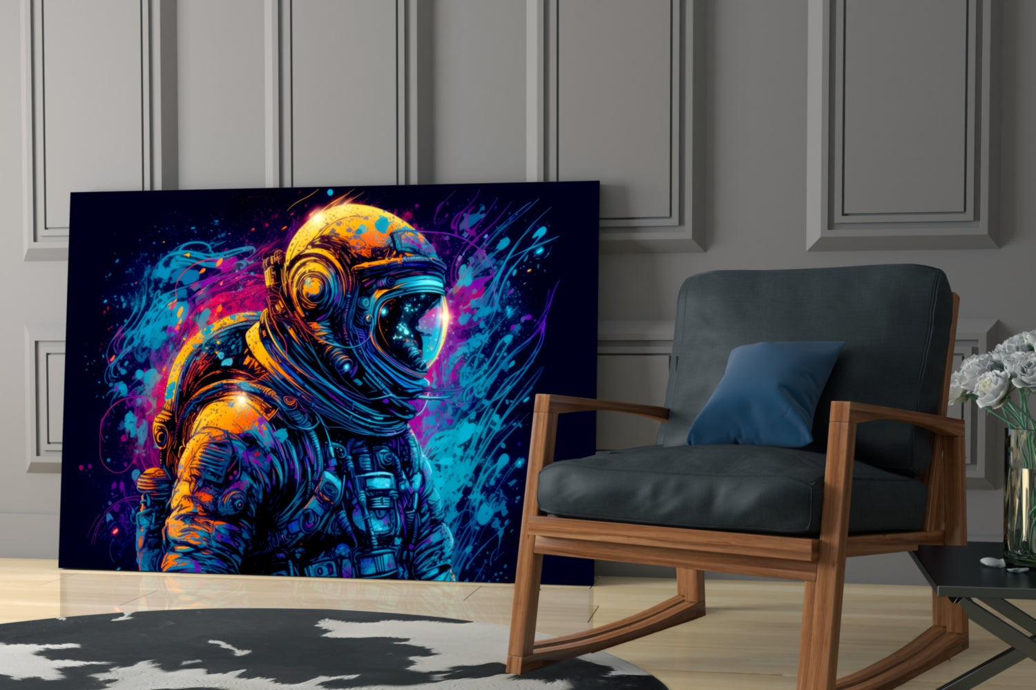 Blue Galaxy Profile Astronaut Glass Wall Art