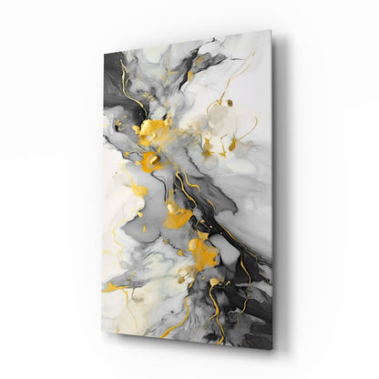 Gold Veined Charcoal Marble Swirl Glass Wall Art