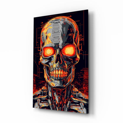 Glowing Eyes Metal Skull Glass Wall Art