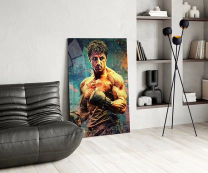 Teal Grunge Wall Boxer Fighter Glass Wall Art
