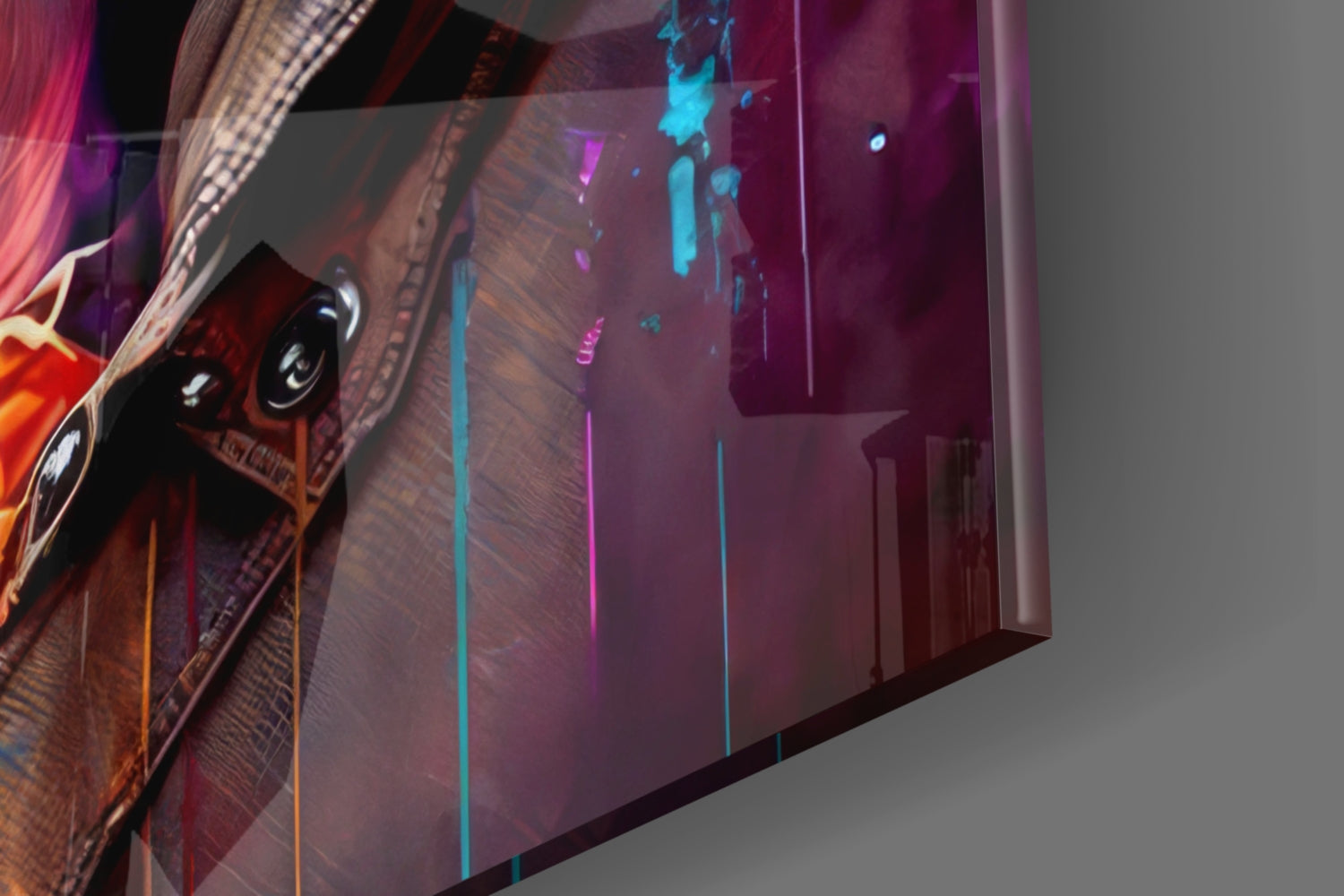 Neon Splash Dog in Glasses and Suit Glass Wall Art