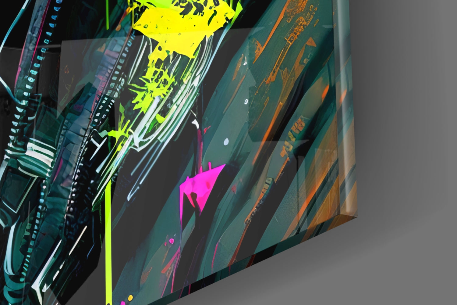 Cyber Woman in Neon Pink Visor Glass Wall Art