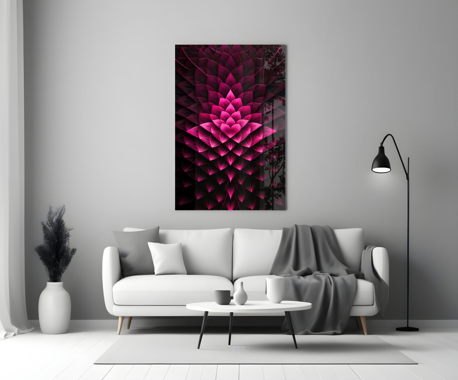 Magenta Layered Lotus Fractal Glass Wall Art