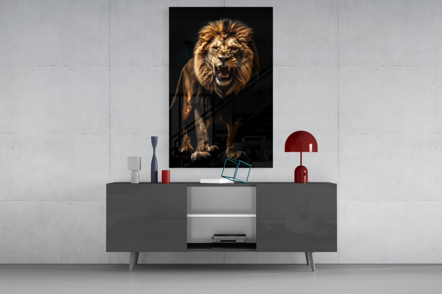 Lion in the Dark Glass Wall Art|| Designer&
