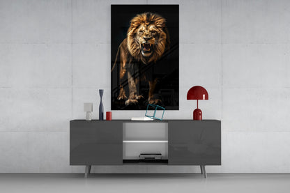 Lion in the Dark Glass Wall Art|| Designer&
