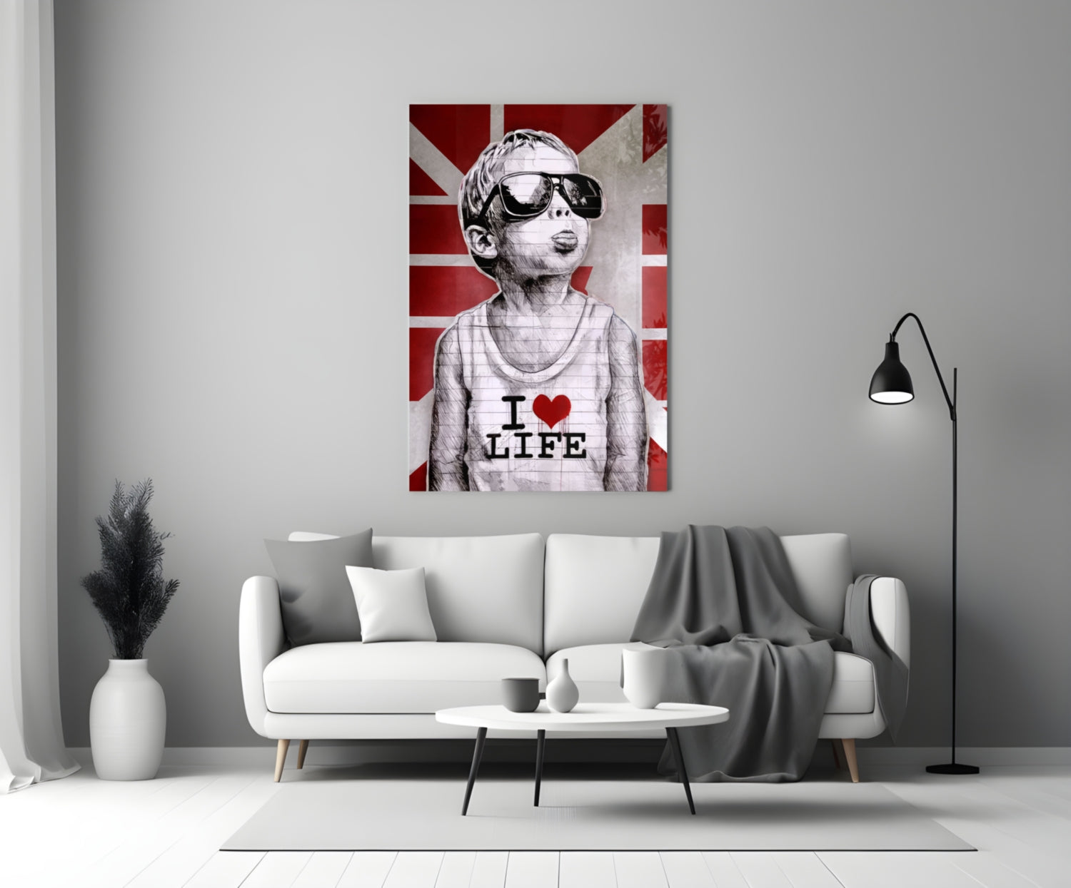 Red Union Jack Sunglasses Boy Glass Wall Art