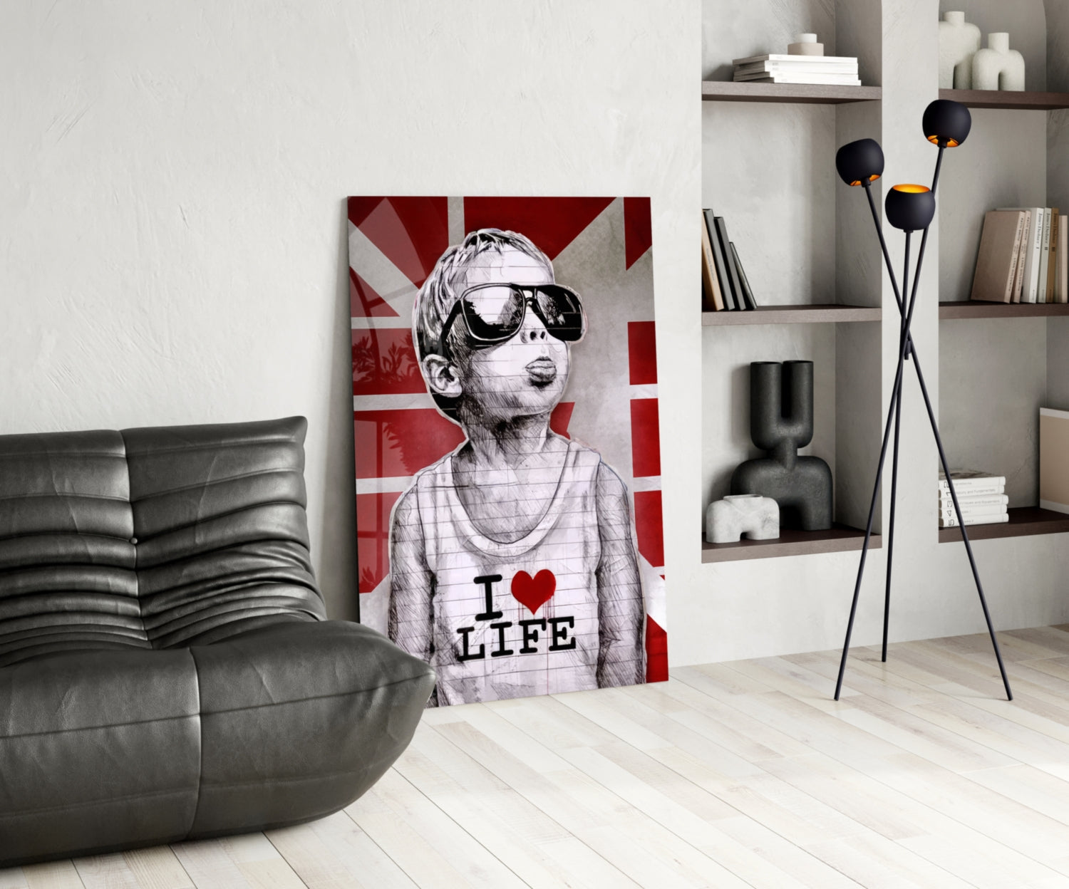 Red Union Jack Sunglasses Boy Glass Wall Art