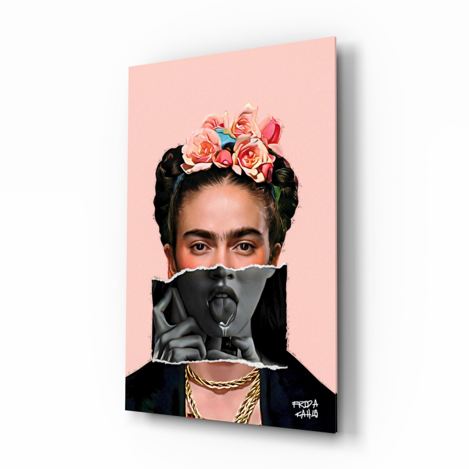 Contemporary Floral Crown Portrait Glass Wall Art || Designer Collection