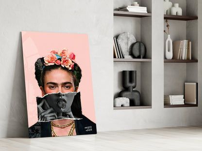 Contemporary Floral Crown Portrait Glass Wall Art || Designer Collection