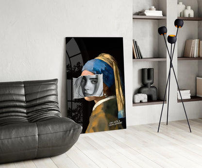Contemporary Girl with Pearl a Earring Glass Wall Art || Designer Collection