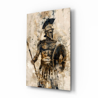 Sepia Warrior Round Shield Glass Wall Art