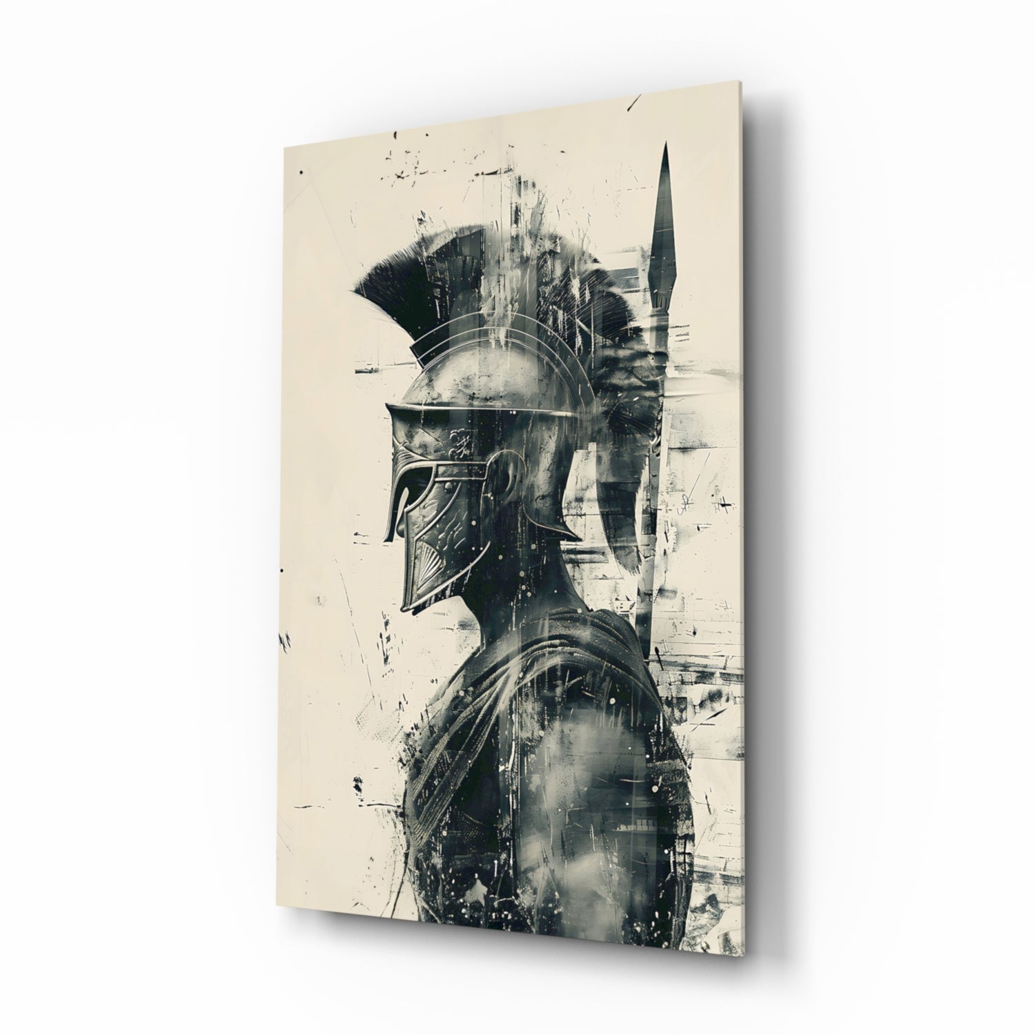 Monochrome Ink Spartan Helmet Glass Wall Art