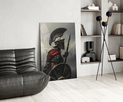 Realistic Spartan Warrior Glass Wall Art
