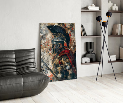 Grunge Gladiator Gold Armor Glass Wall Art