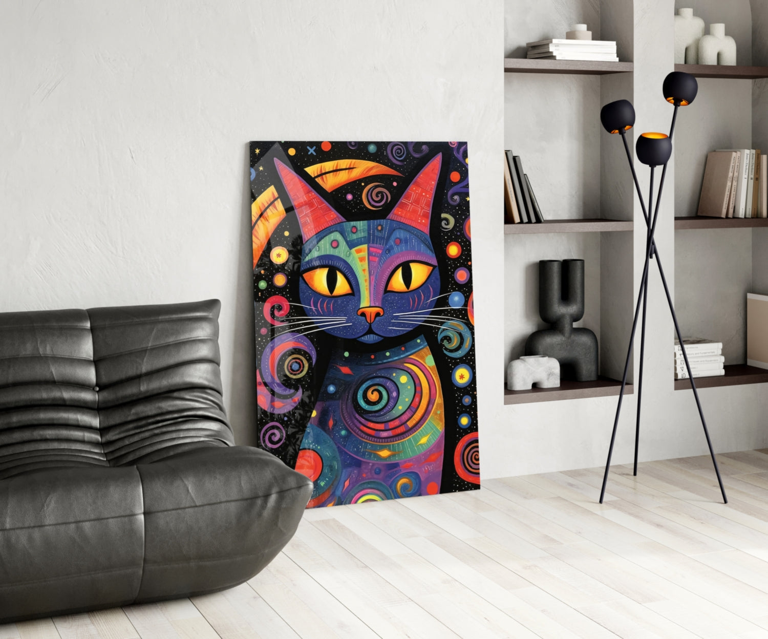 Night Cat Glass Wall Art || Designer Collection