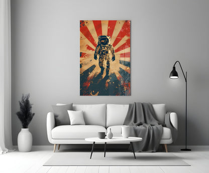 Retro Sun Rays Astronaut Glass Wall Art