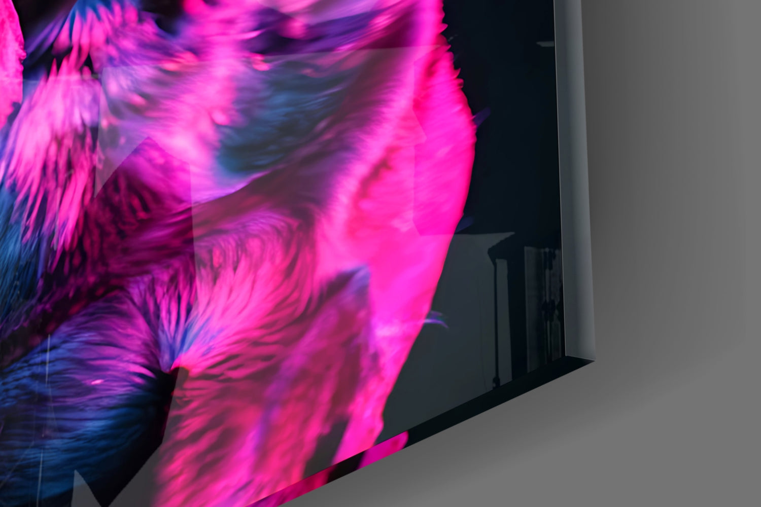 Purple Neon Frenchie Looking Up Dog with Glasses Glass Wall Art