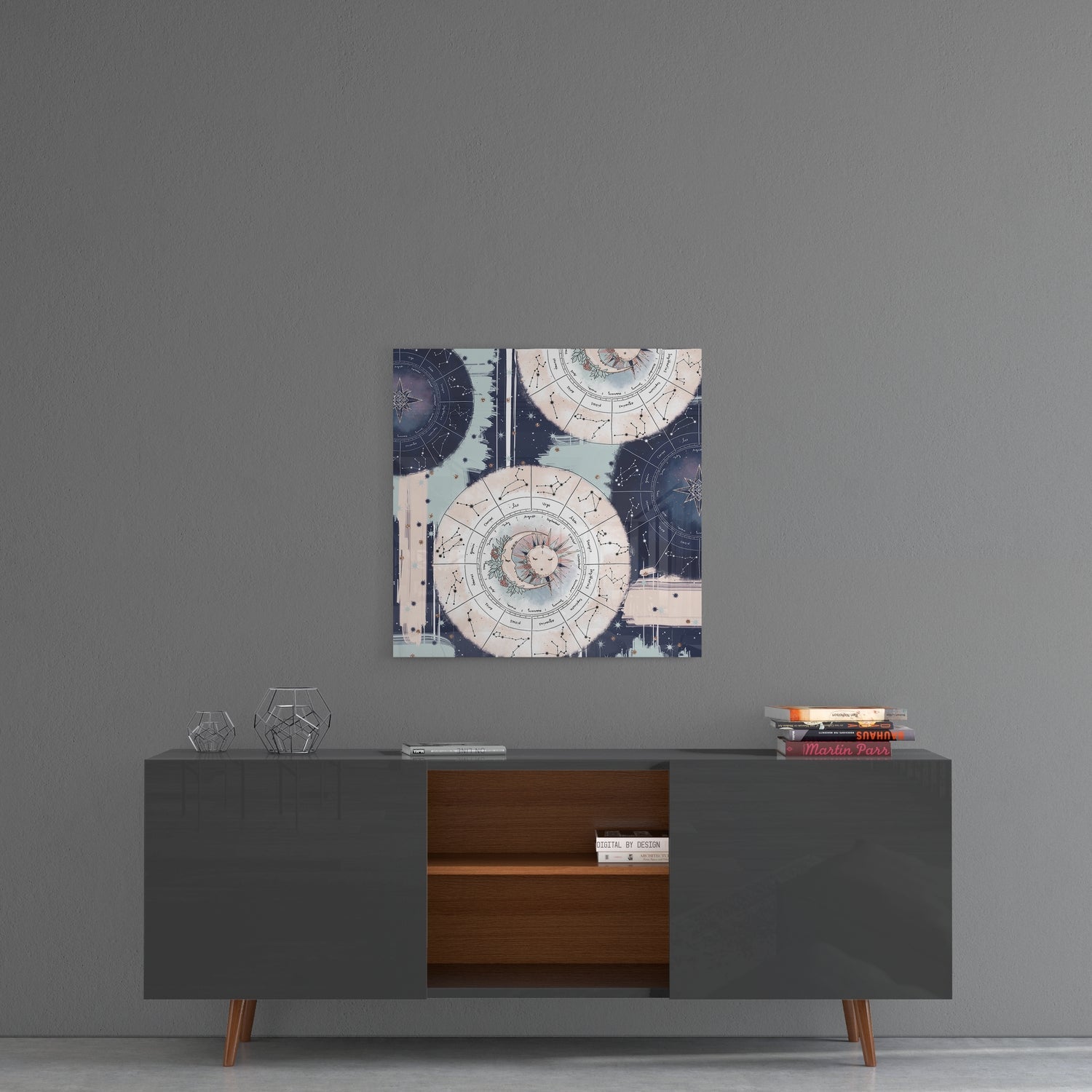 Zodiac Wheel Chart Sun And Moon Glass Wall Art
