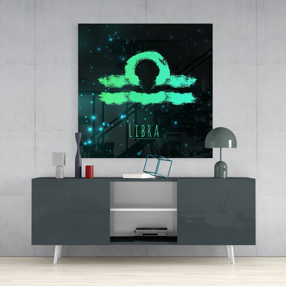 Teal Brushstroke Starry Night Libra Glass Wall Art