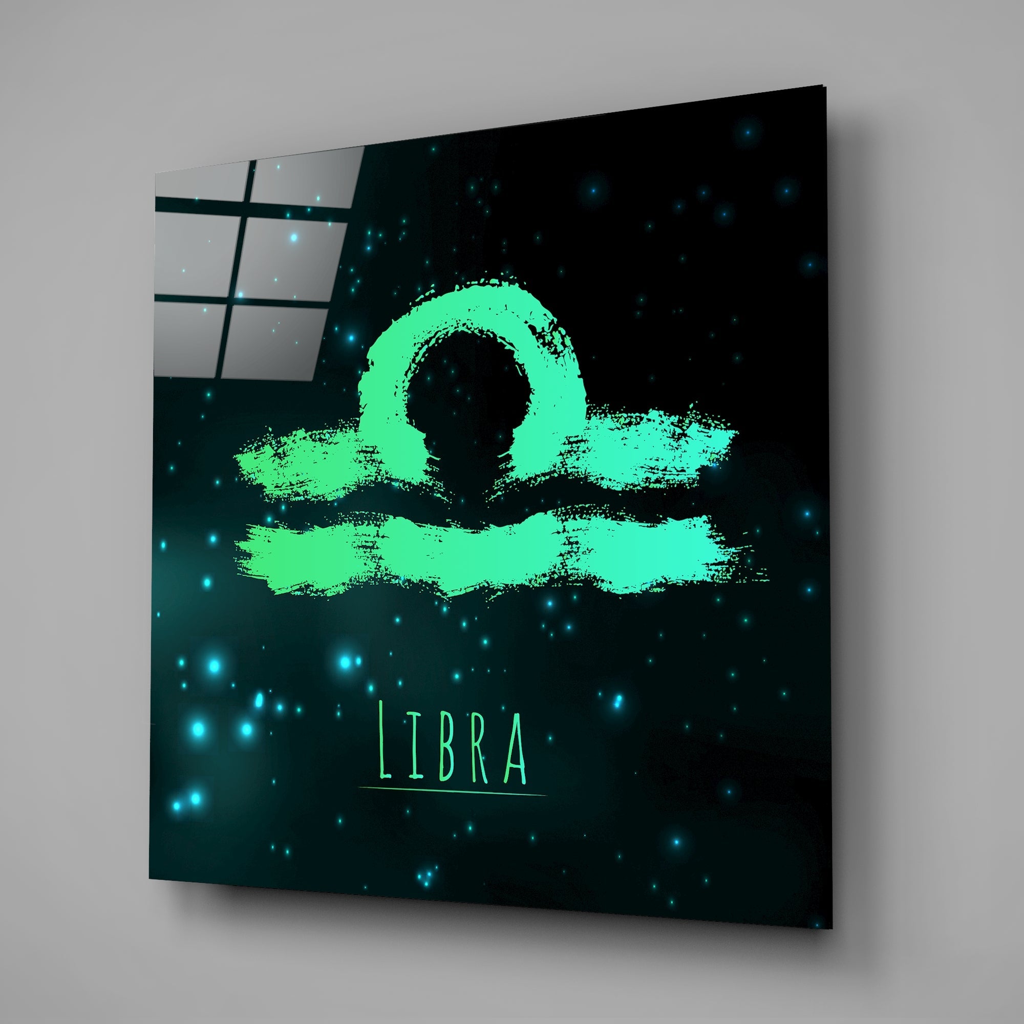 Teal Brushstroke Starry Night Libra Glass Wall Art