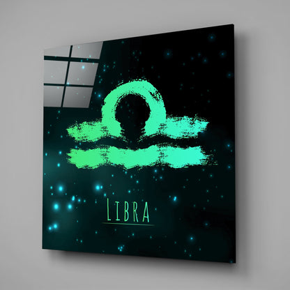 Teal Brushstroke Starry Night Libra Glass Wall Art