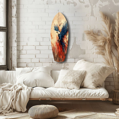 Surfboard Blue Wings Spread American Eagle Glass Wall Art