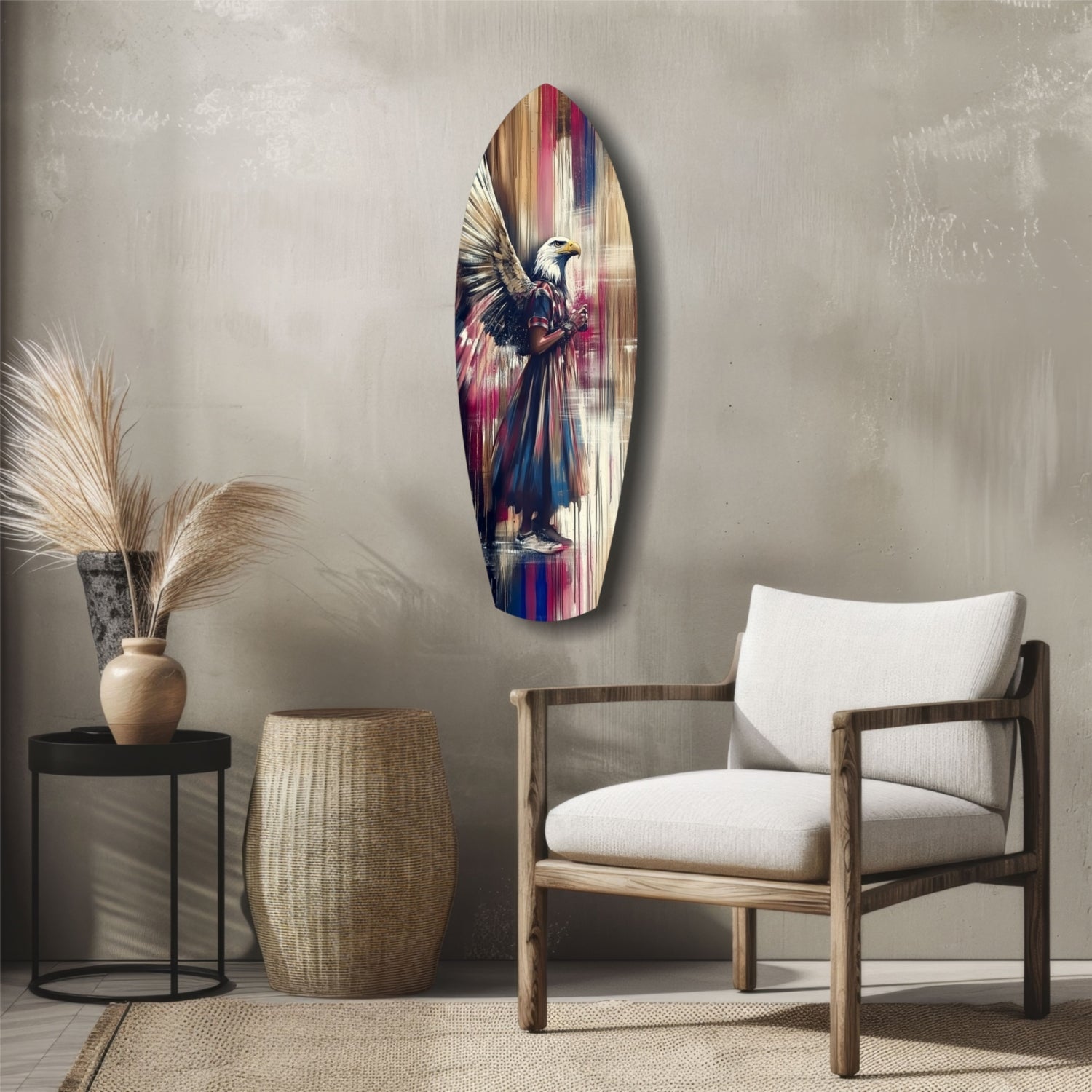 Surfboard Magenta Drip Paint American Eagle Glass Wall Art