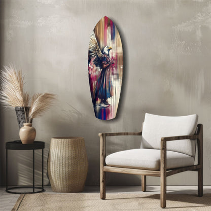 Surfboard Magenta Drip Paint American Eagle Glass Wall Art