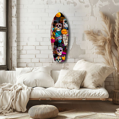 Sugar Skulls and Marigold Market Glass Wall Art