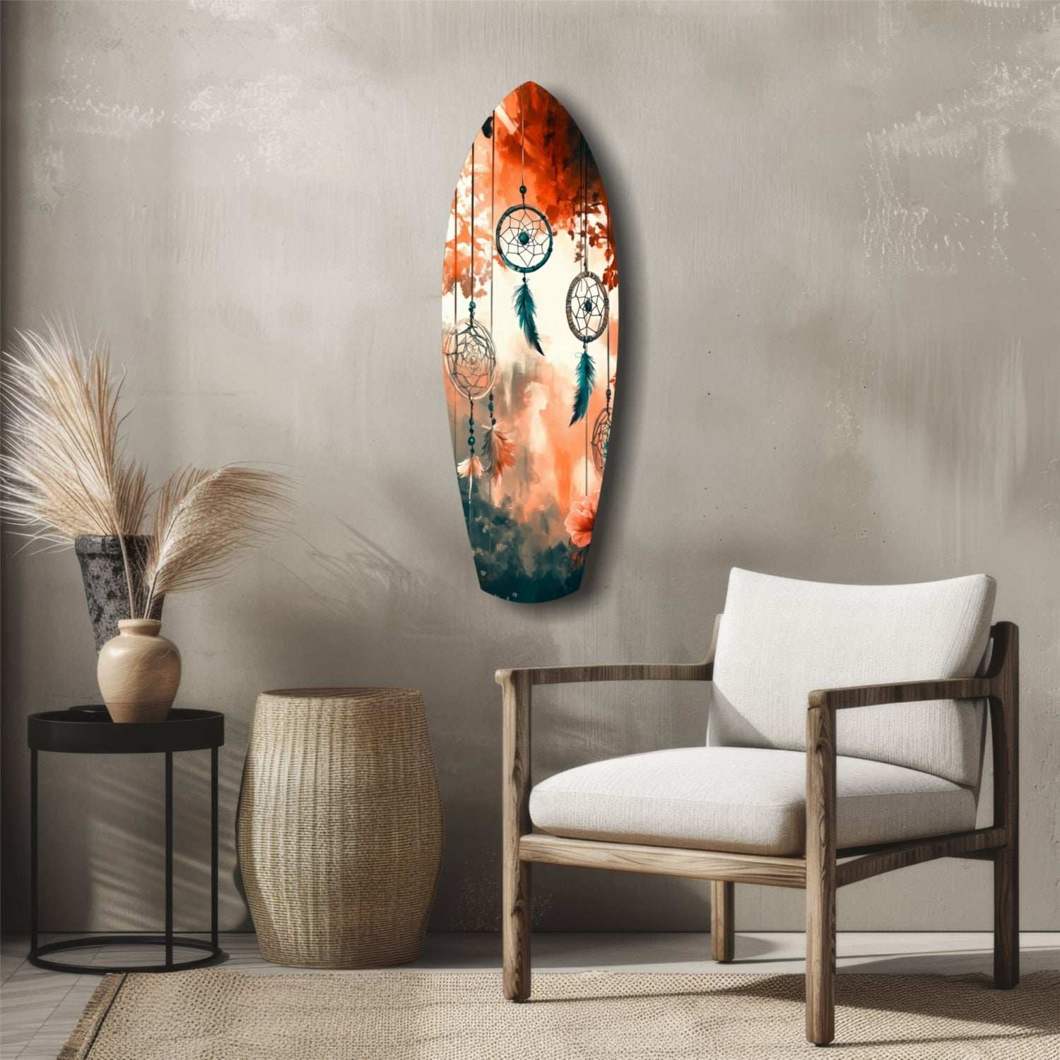 Orange Teal Dreamcatcher Surfboard Glass Wall Art