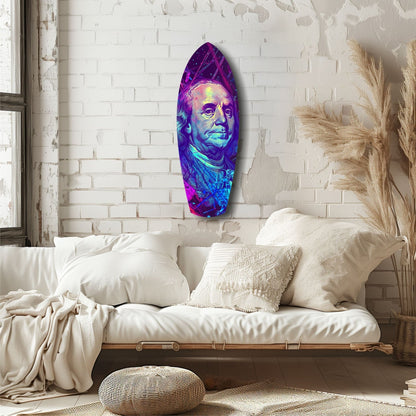 Neon Halftone Banknote Portrait Glass Wall Art