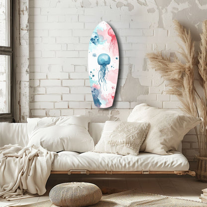 Pastel Jellyfish Skulls Surfboard Glass Wall Art