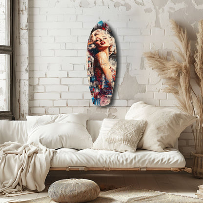 Collage Blonde Glamour Red Lips Glass Wall Art