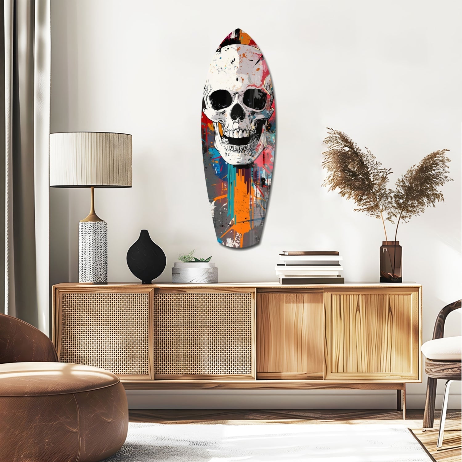 Skull in the Street Art Glass Wall Art