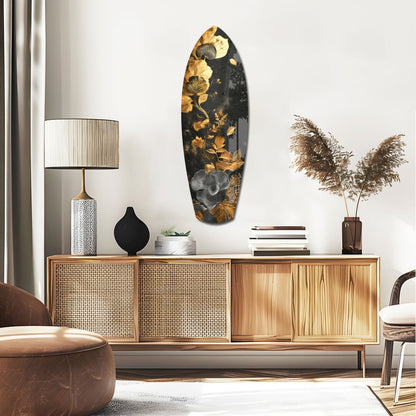 Gold Leaf Floral Surfboard Panel Glass Wall Art